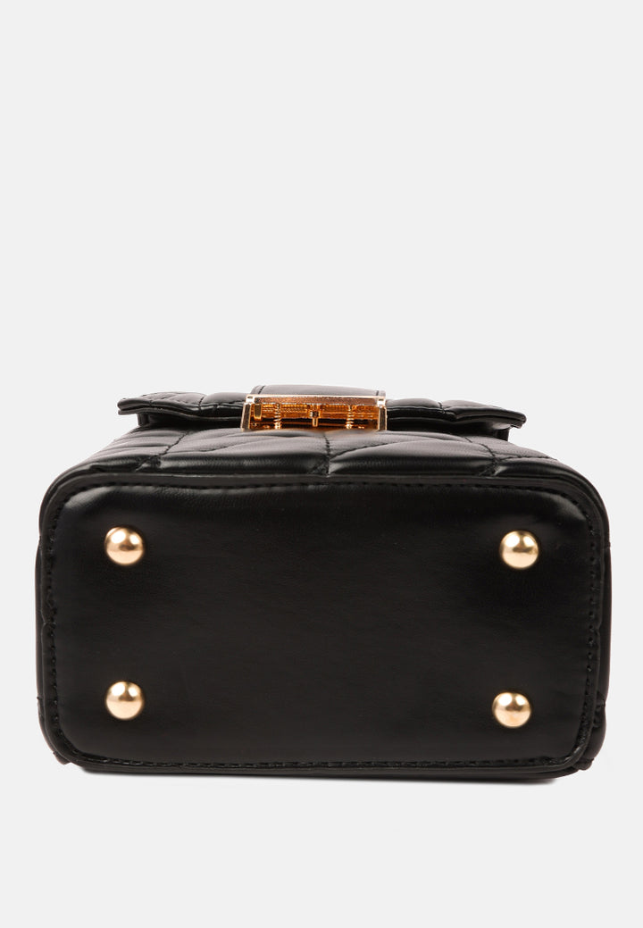 quilted faux leather bucket handbag#color_black