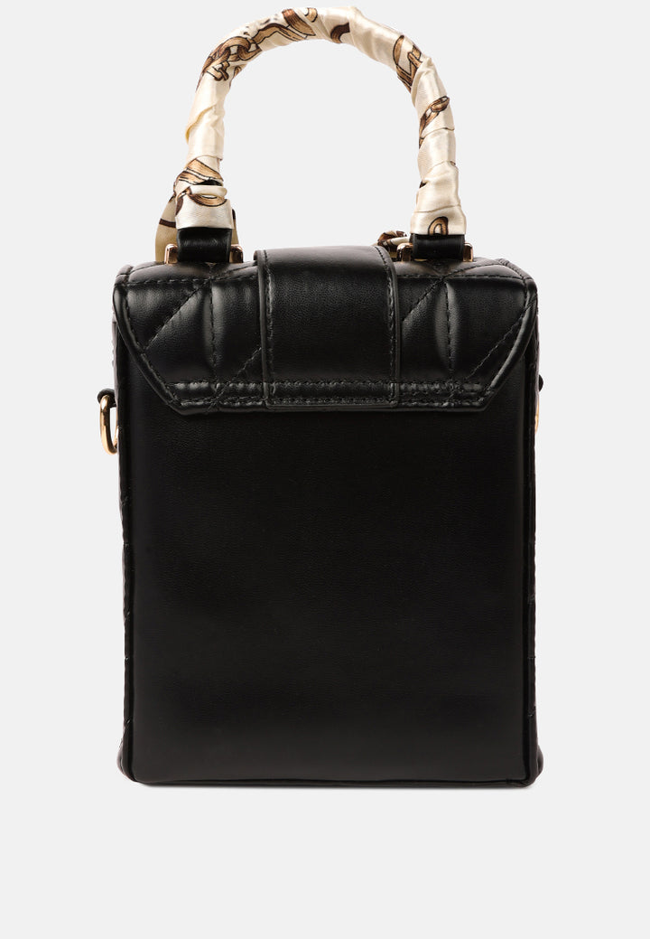 quilted faux leather bucket handbag#color_black