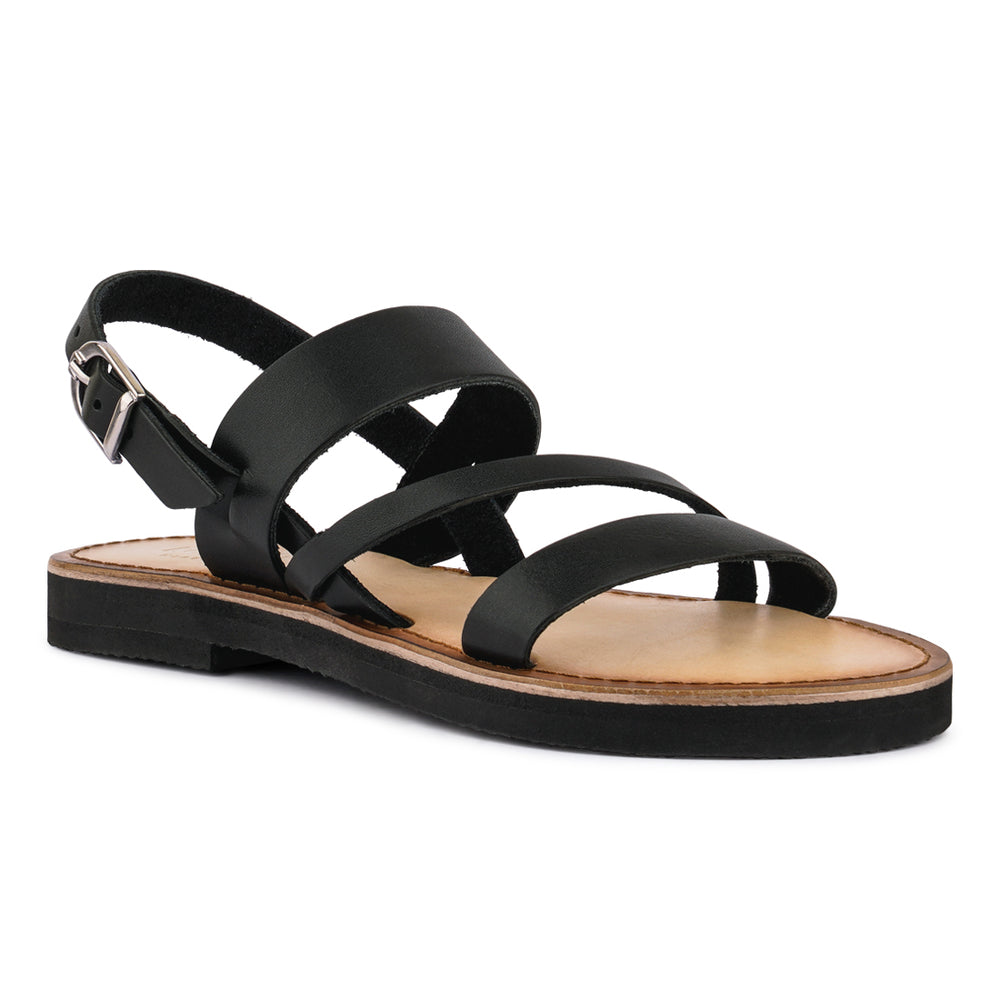 women flat sandal with ankle strap#color_black