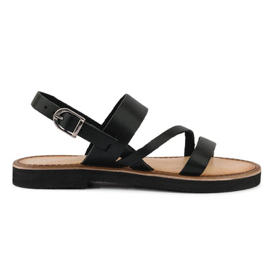 flat sandal with ankle strap#color_black
