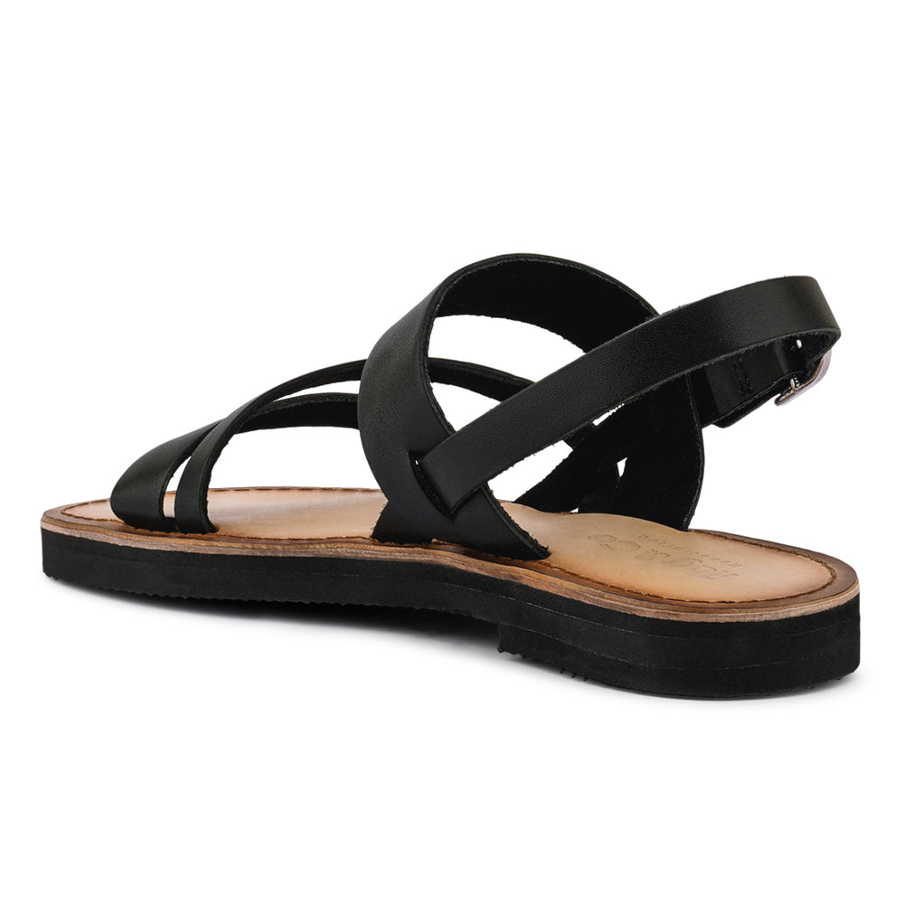 flat sandal with ankle strap#color_black