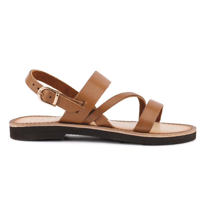 women flat sandal with ankle strap#color_tan