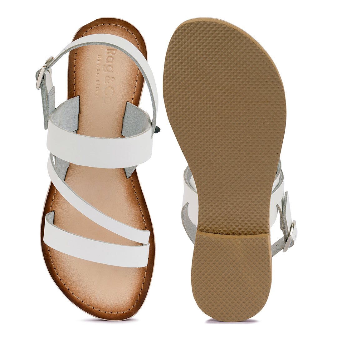 flat sandal with ankle strap#color_white