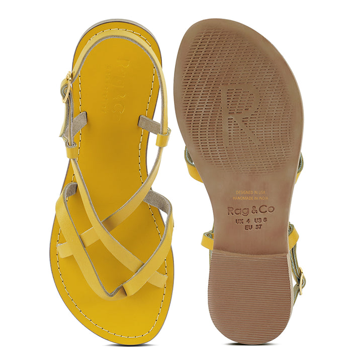 women rita strappy flat leather sandals#color_yellow