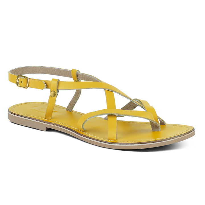 women rita strappy flat leather sandals#color_yellow