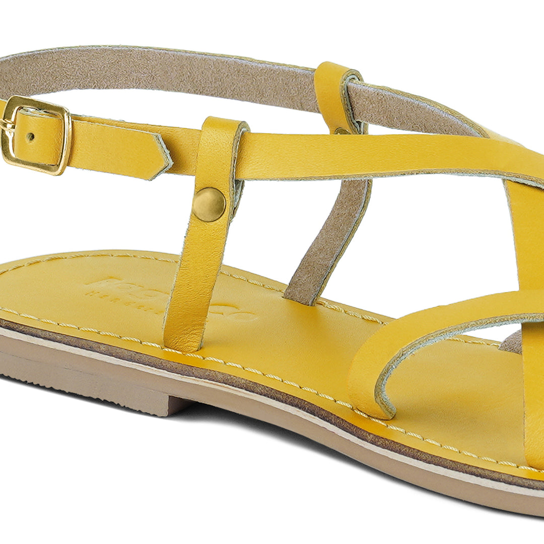 women rita strappy flat leather sandals#color_yellow