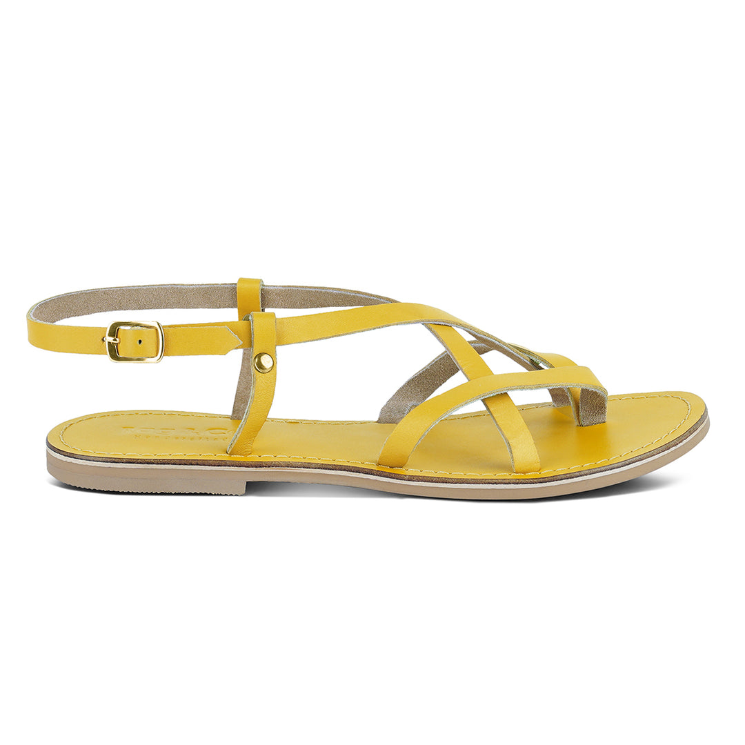 women rita strappy flat leather sandals#color_yellow