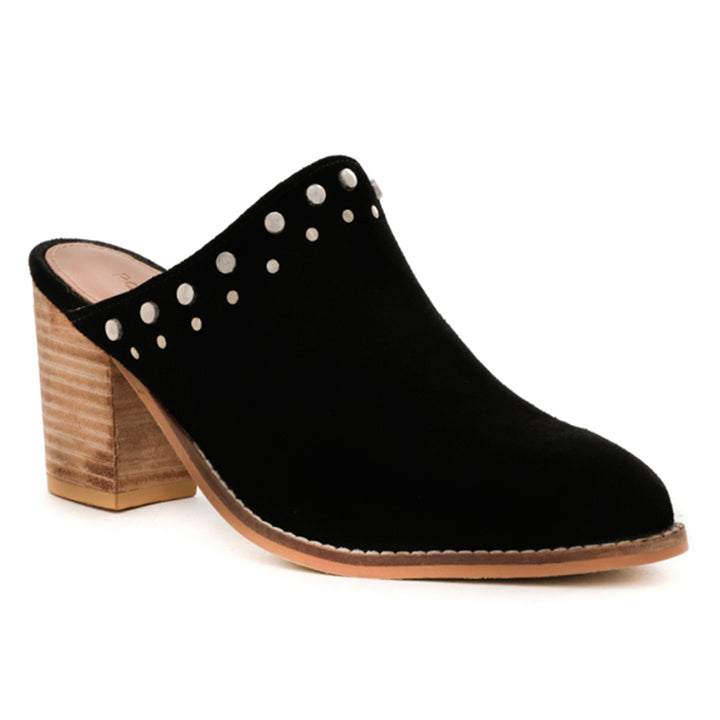 women stacked heel mules#color_black