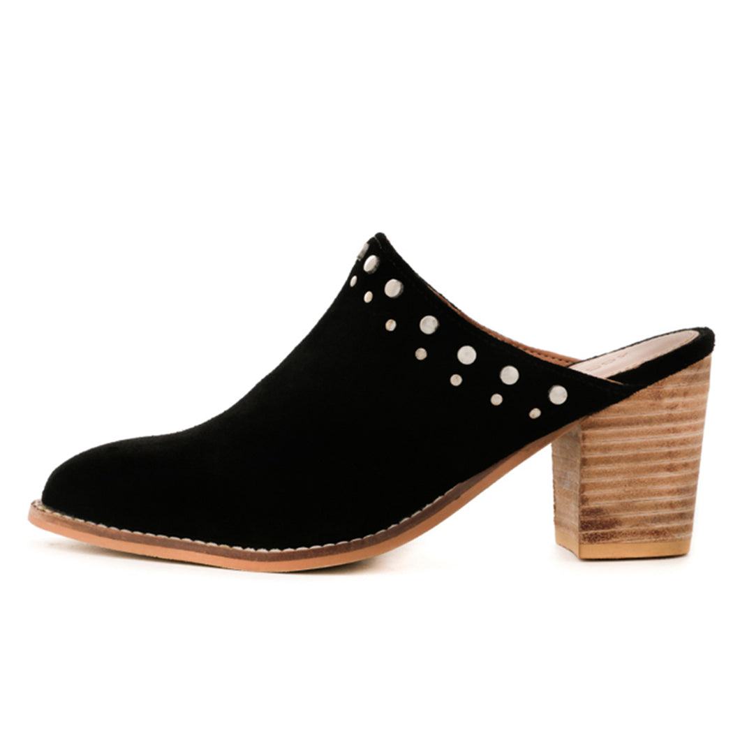 women stacked heel mules#color_black