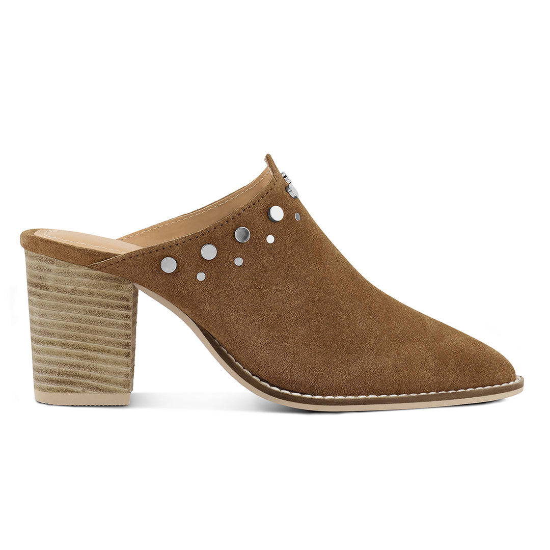 women stacked heel mules#color_tan