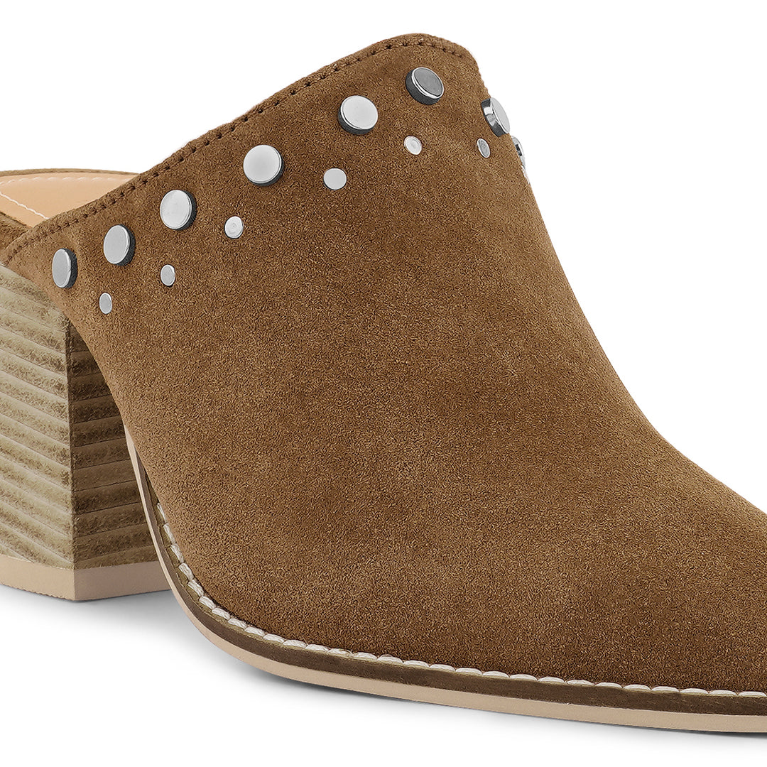 women stacked heel mules#color_tan