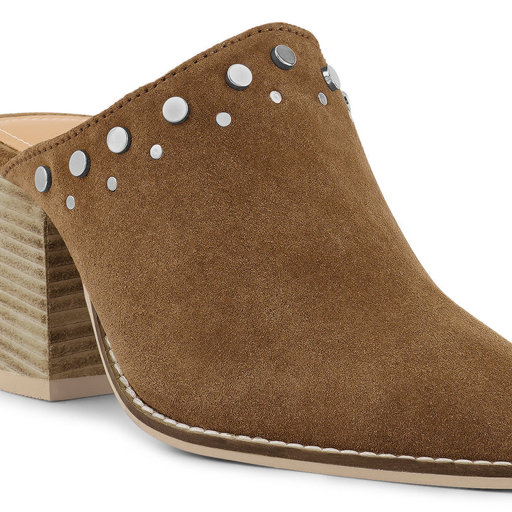 women stacked heel mules#color_tan
