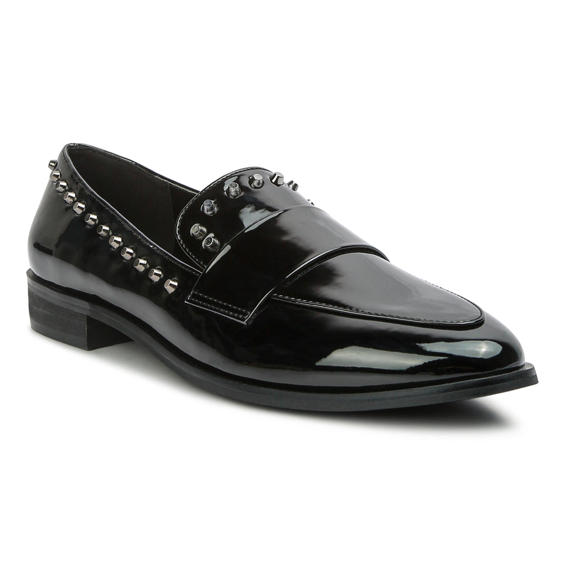patent stud penny loafers#color_black