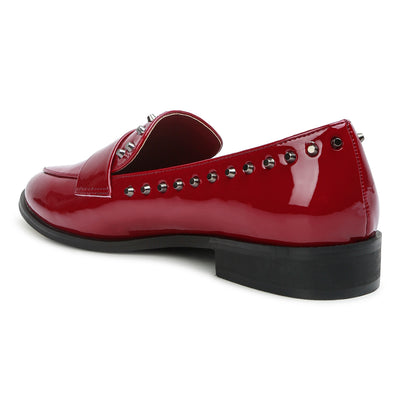 patent stud penny loafers#color_burgundy