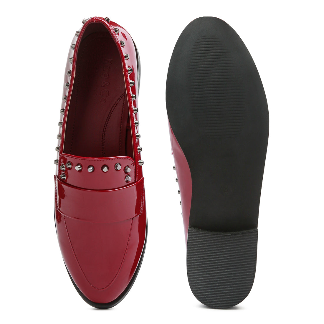 patent stud penny loafers#color_burgundy
