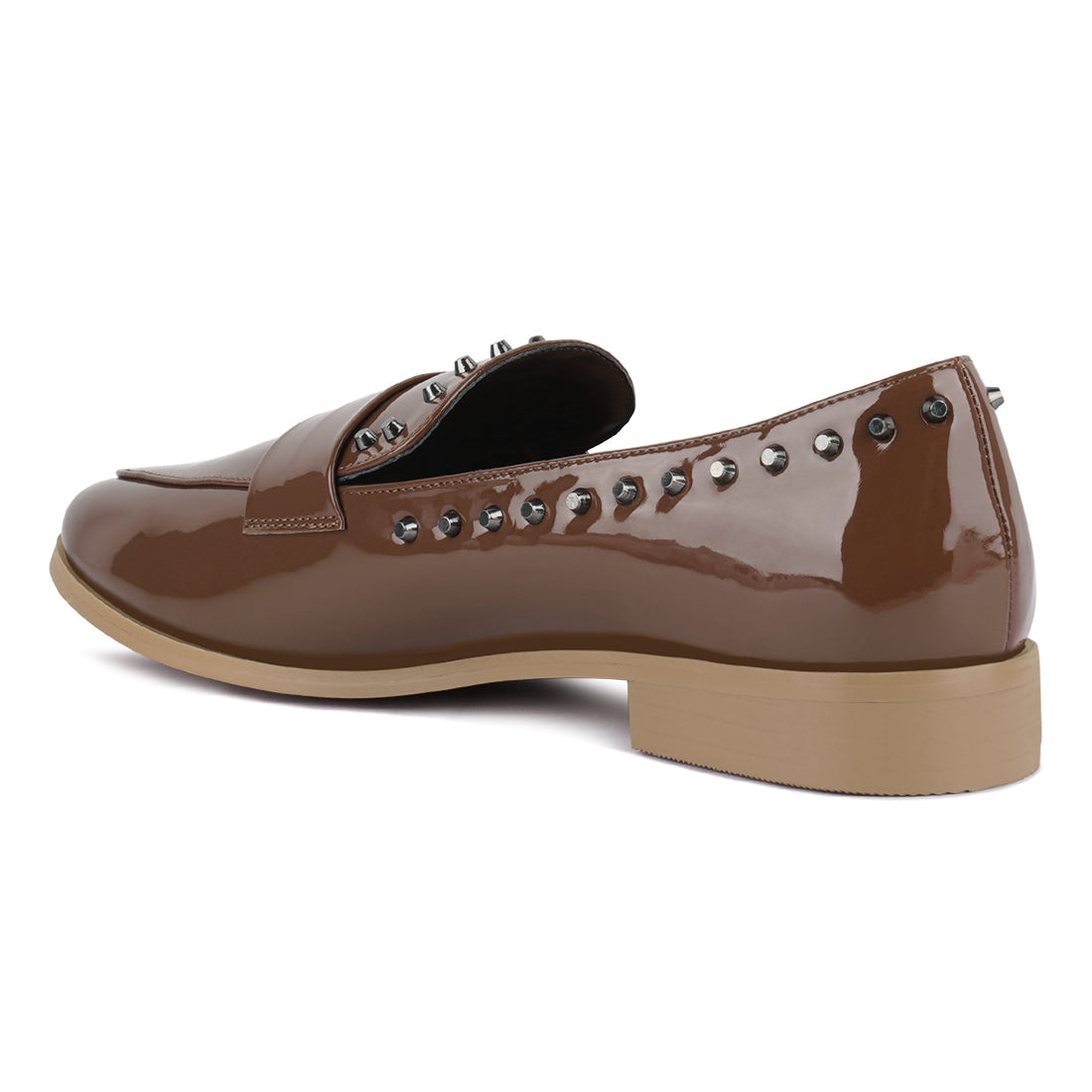 patent stud penny loafers#color_tan