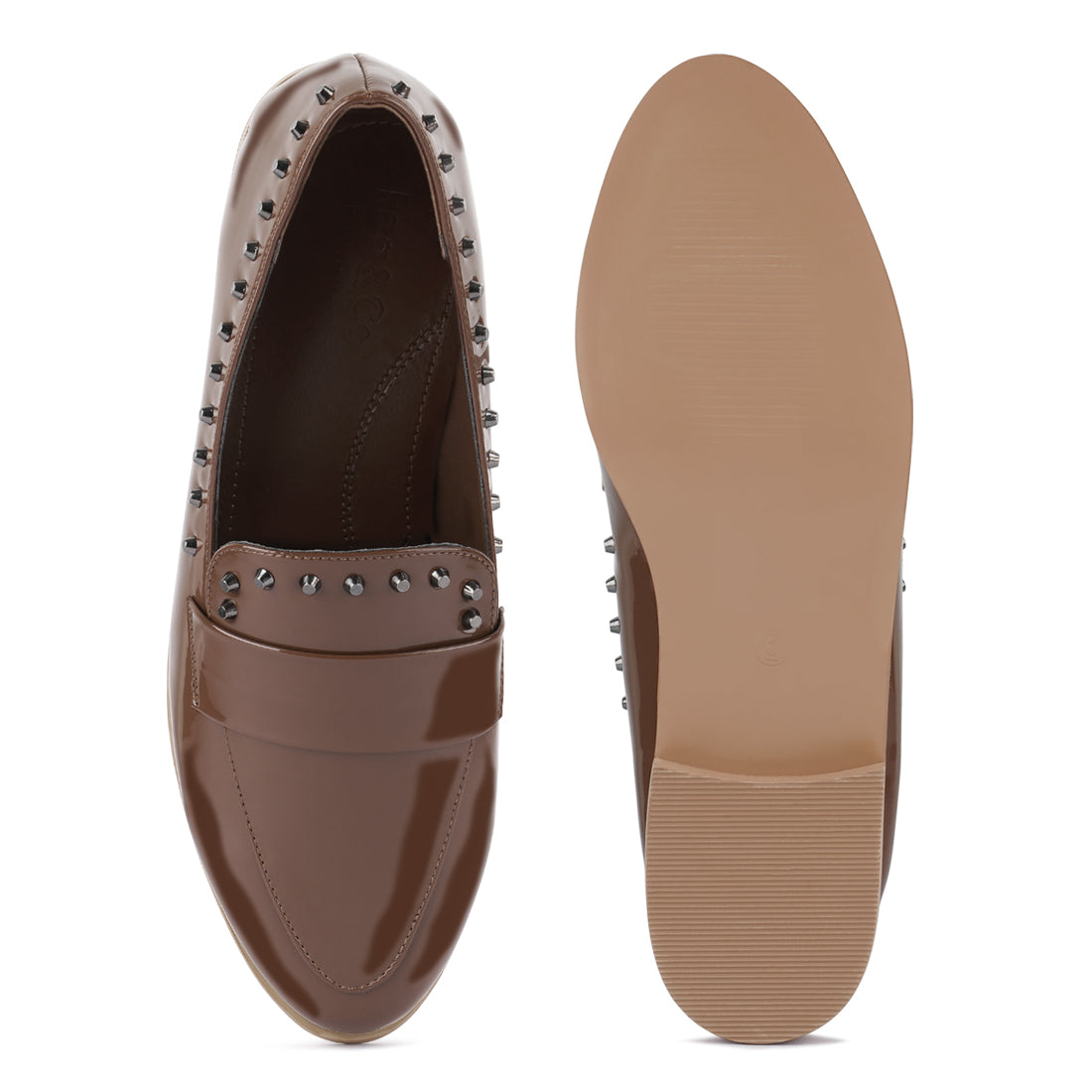 patent stud penny loafers#color_tan