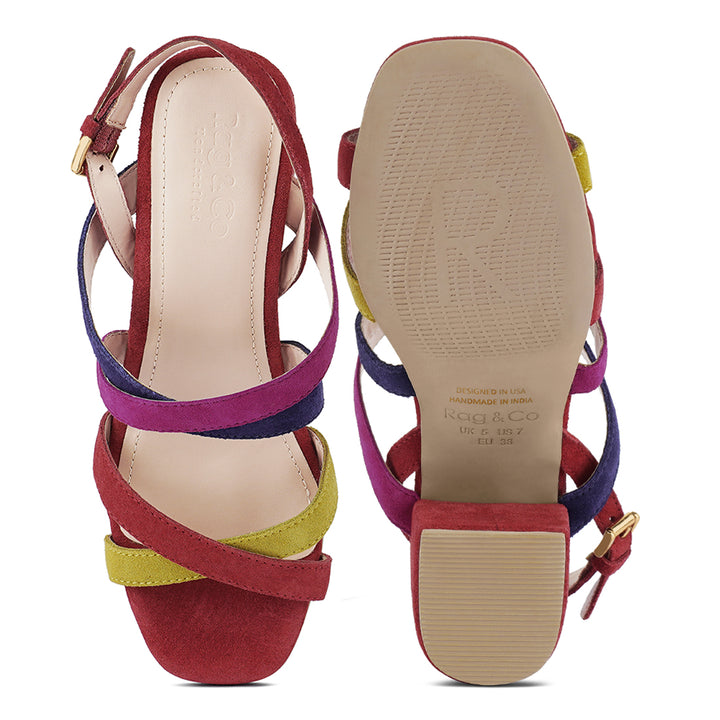 women mon lapin red high heeled block leather sandal#color_multi-red