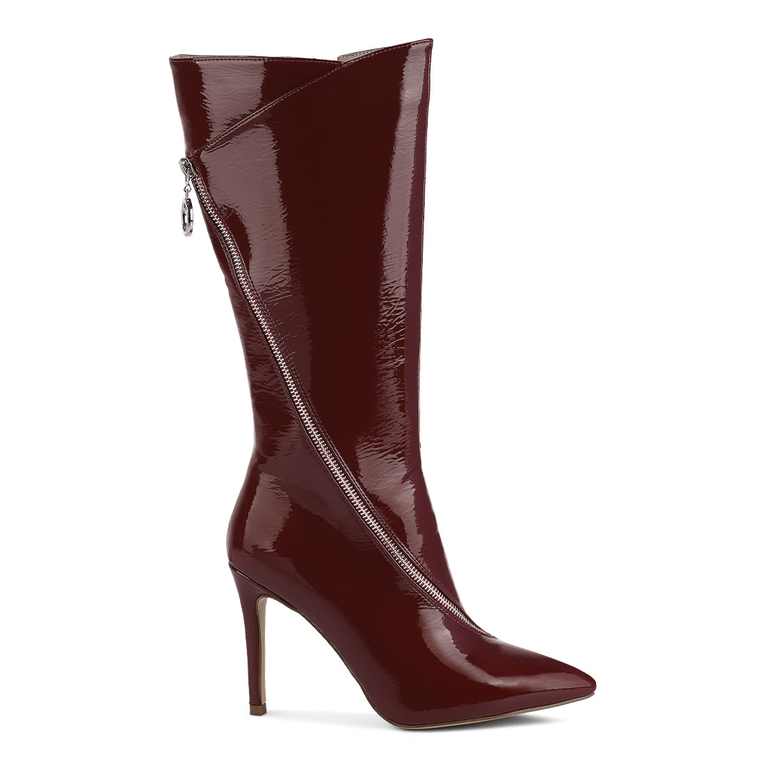 zip around calf boot#color_burgundy