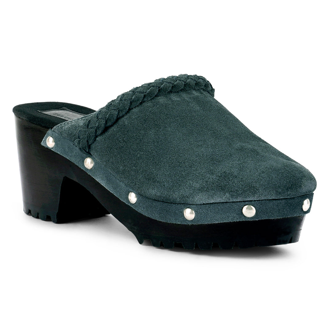 women fine suede leather clogs#color_grey