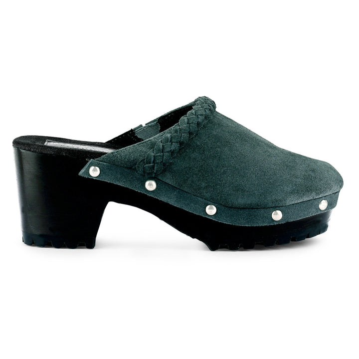 women fine suede leather clogs#color_grey