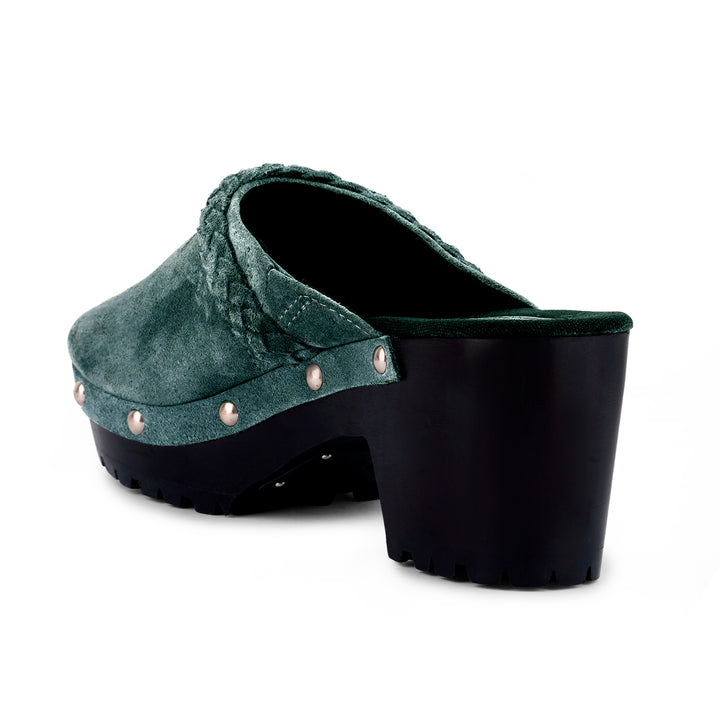 women fine suede leather clogs#color_grey