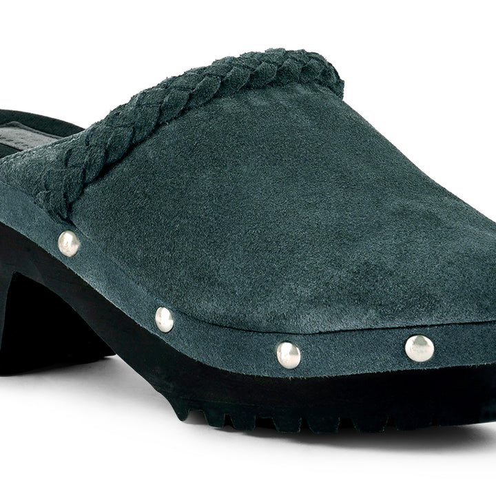 women fine suede leather clogs#color_grey