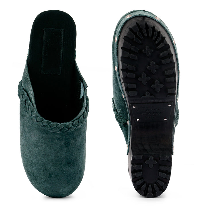 women fine suede leather clogs#color_grey