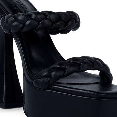 Black Braided High Heel Sandals