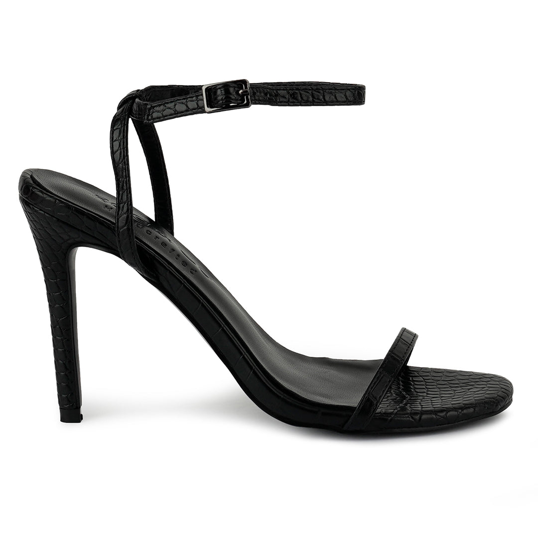 Black Croc High Heeled Sandal