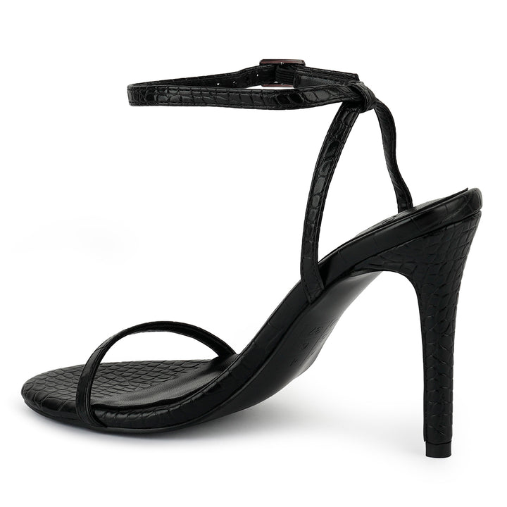 Black Croc High Heeled Sandal