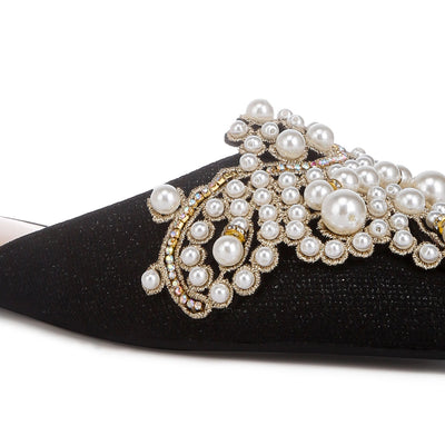 embellished delicate pearl mules#color_black