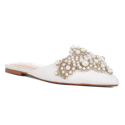 embellished delicate pearl mules#color_white