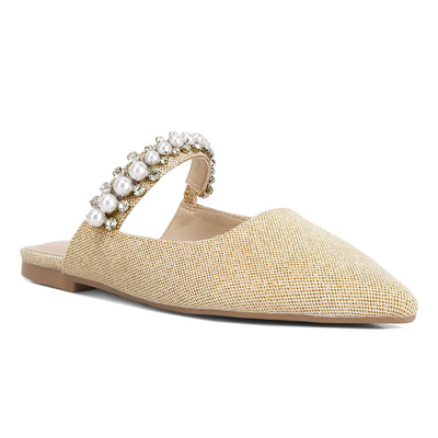 Mary Jane Cutout Embellished Mules In Beige