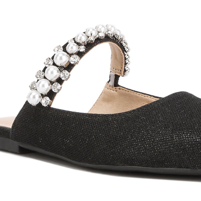 Mary Jane Cutout Embellished Mules In Black