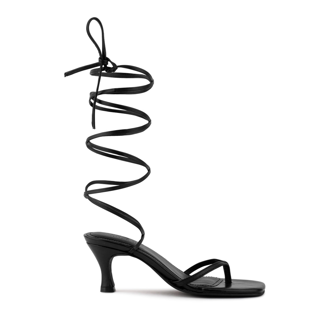 Black Kitten Heel Lace Up Sandal