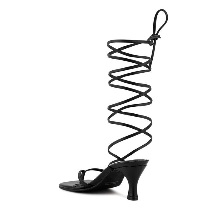 Black Kitten Heel Lace Up Sandal