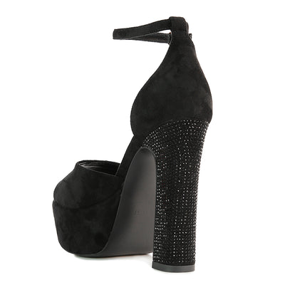 Black Studded Suede High Block Heeled Sandals