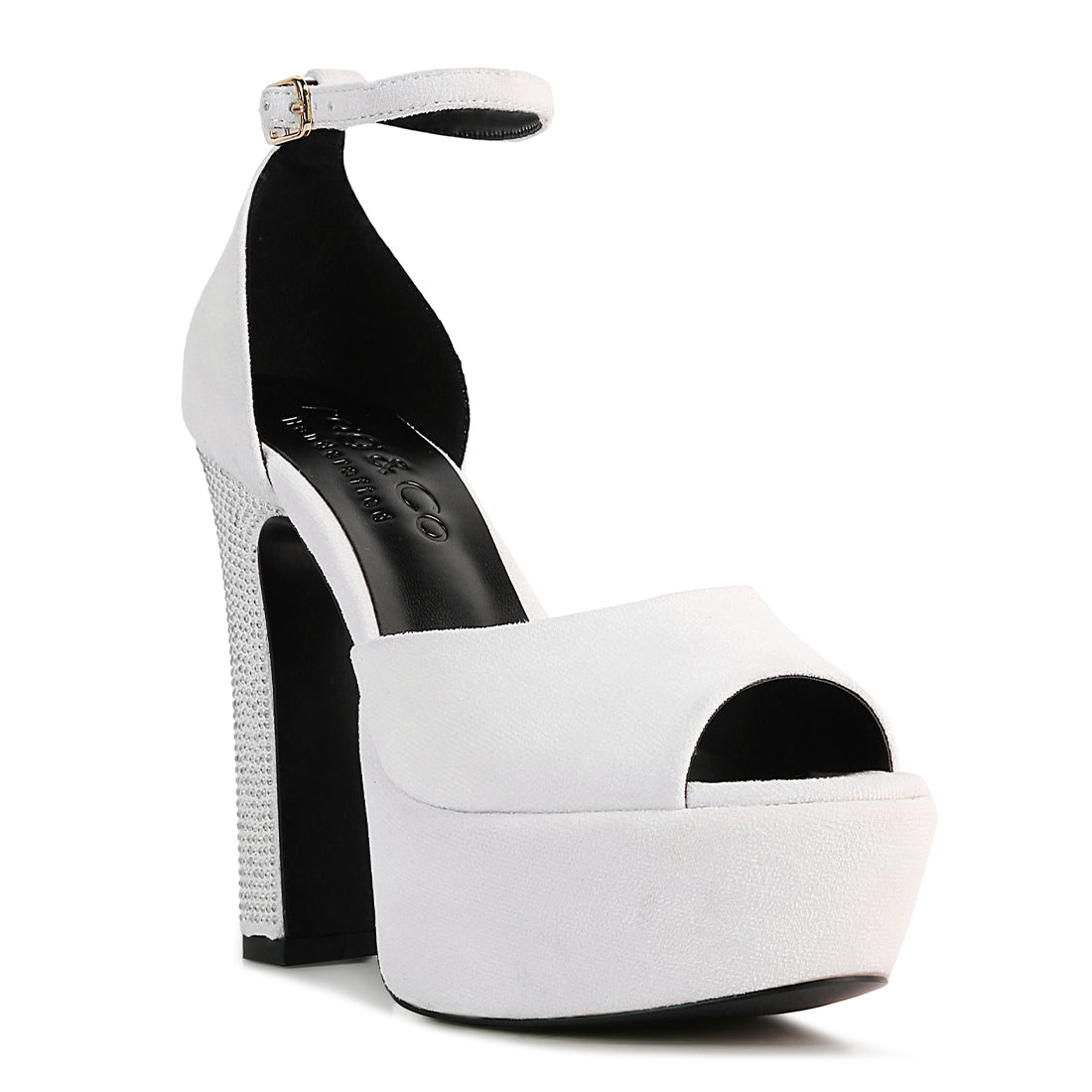 White Studded Suede High Block Heeled Sandals