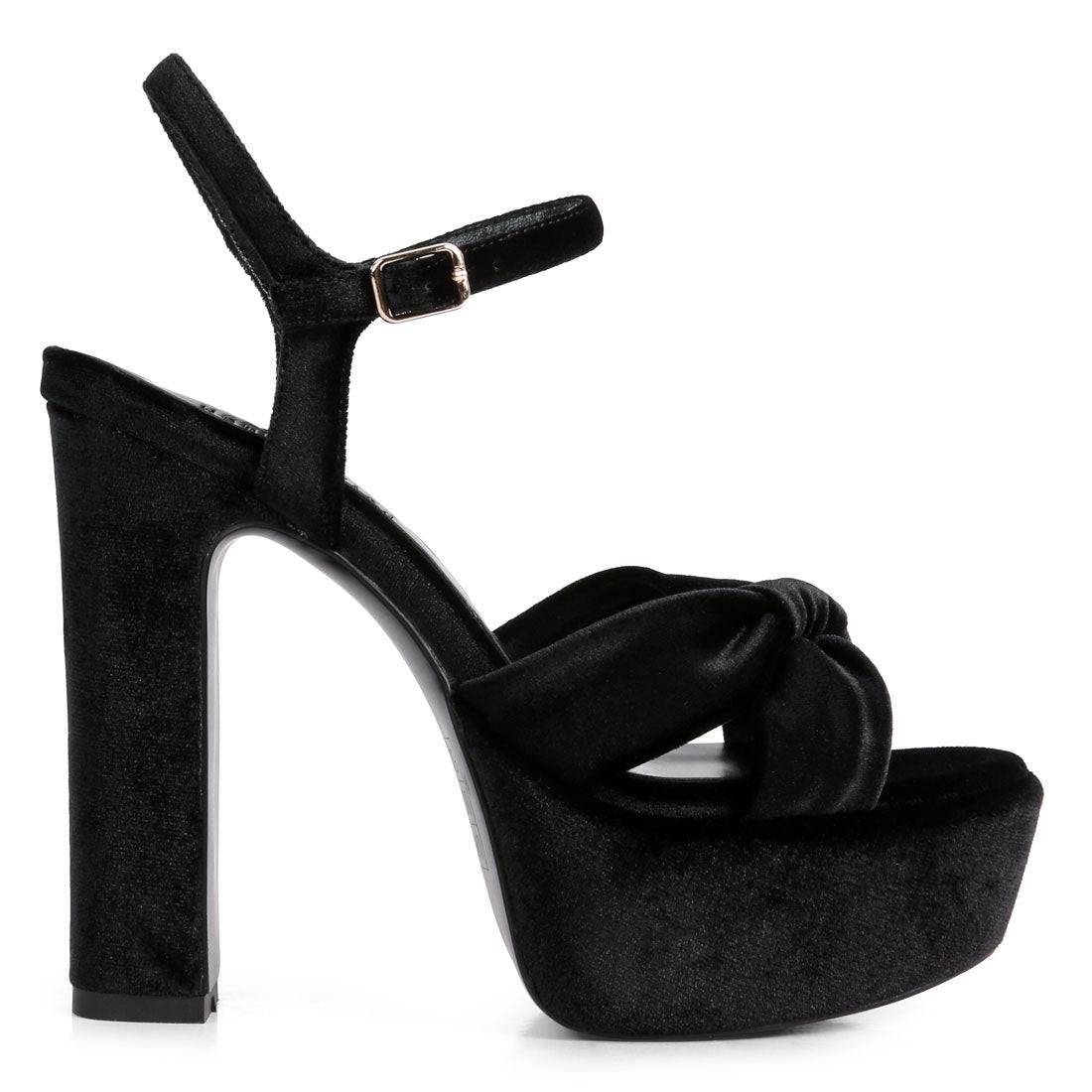 Black Velvet High Block Heeled Sandals