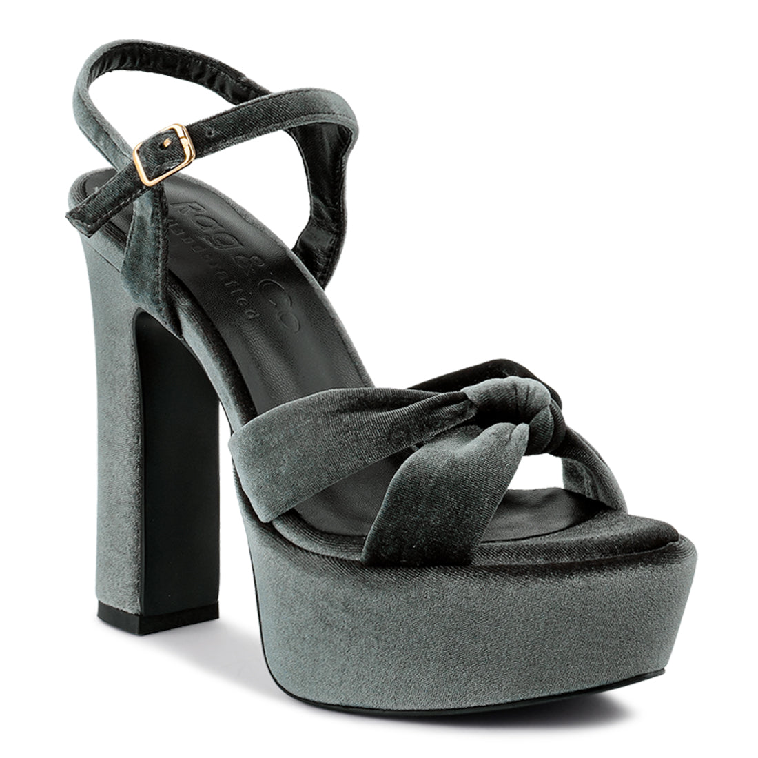 Grey Velvet High Block Heeled Sandals