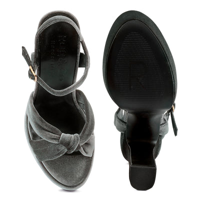 Grey Velvet High Block Heeled Sandals