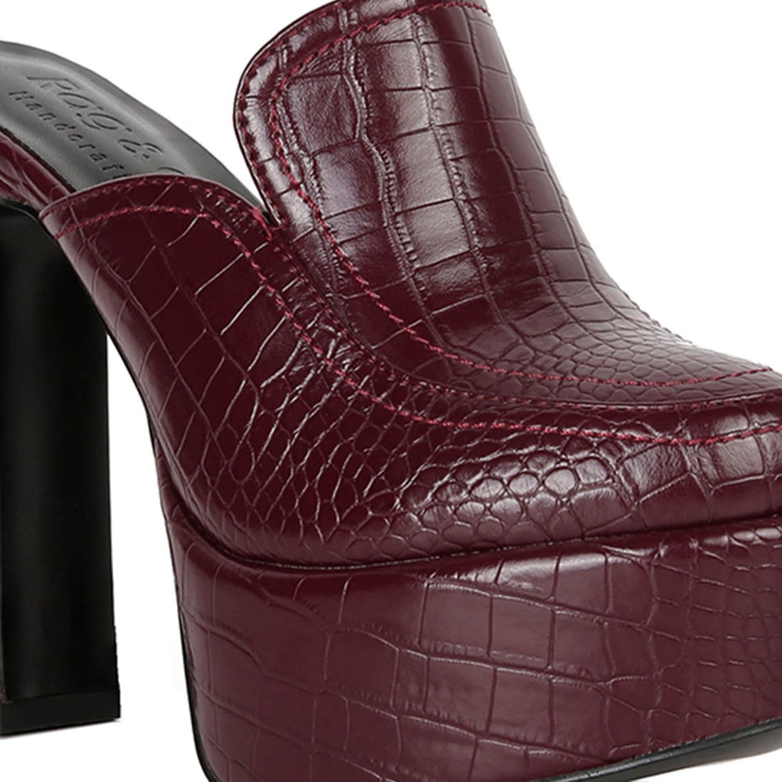 croc pattern heeled platform mules#color_burgundy