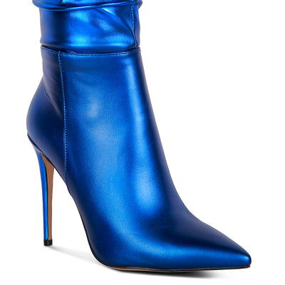 metallic ruched stiletto calf boots#color_blue