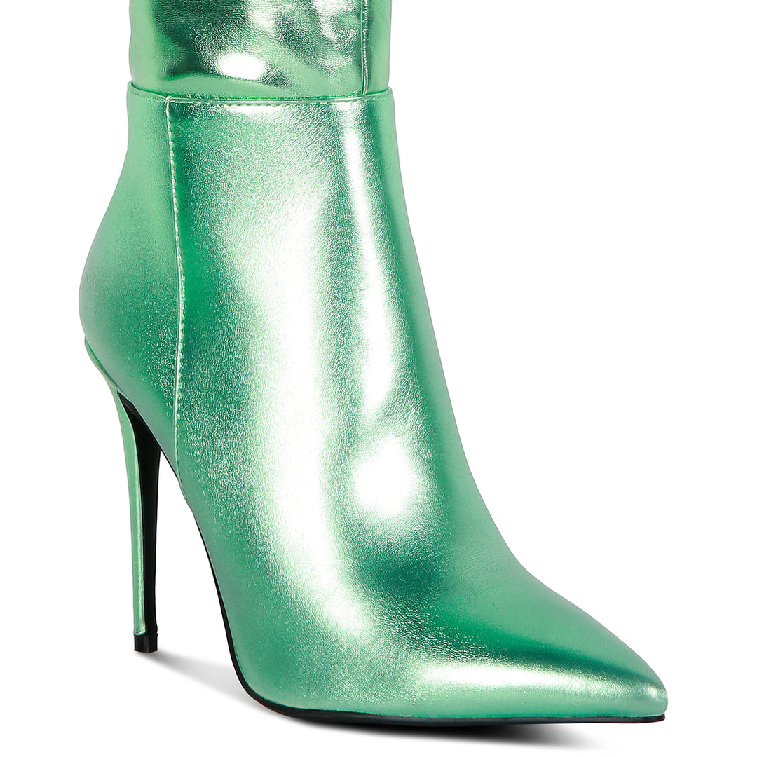 metallic ruched stiletto calf boots#color_mint