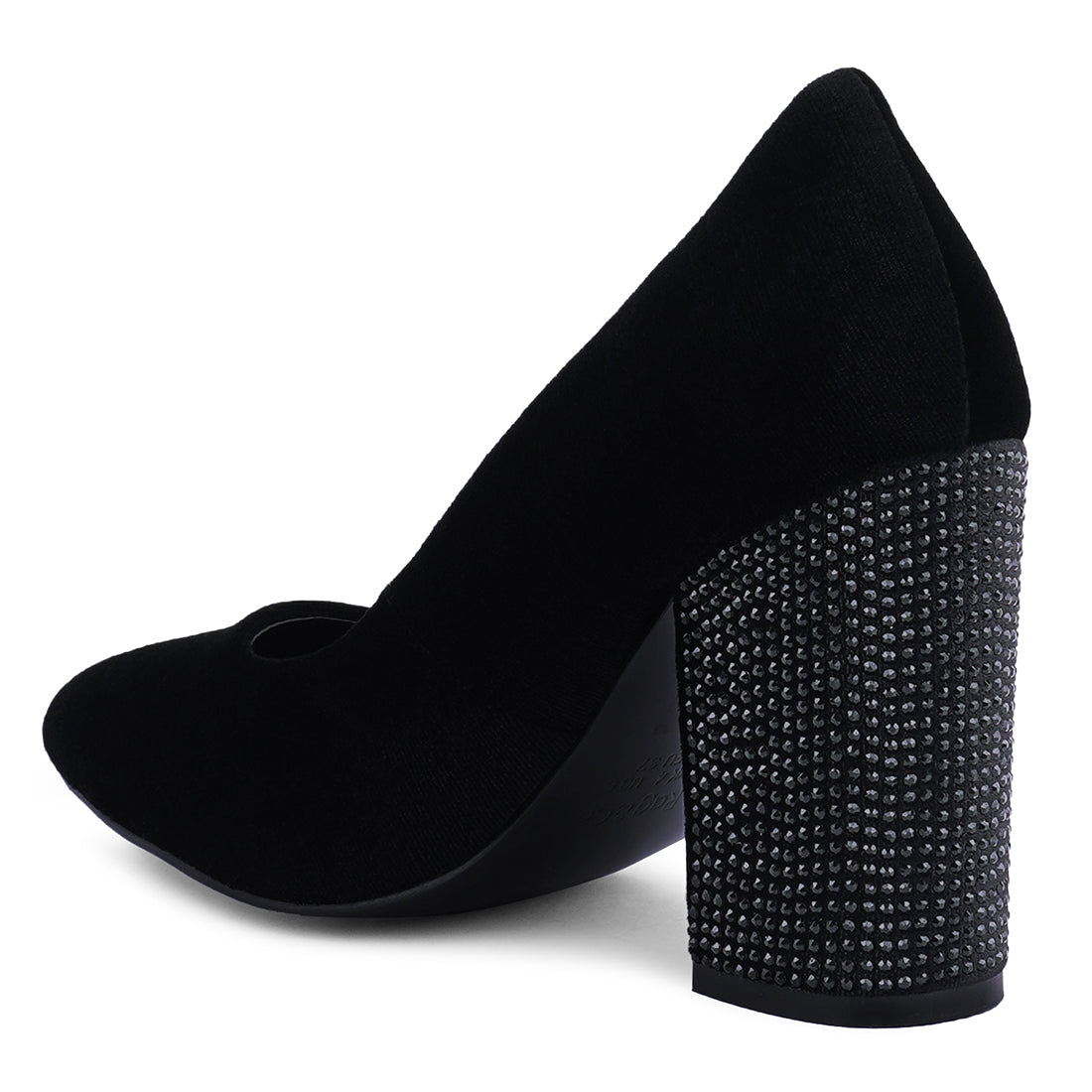 diamante block heeled pumps#color_black