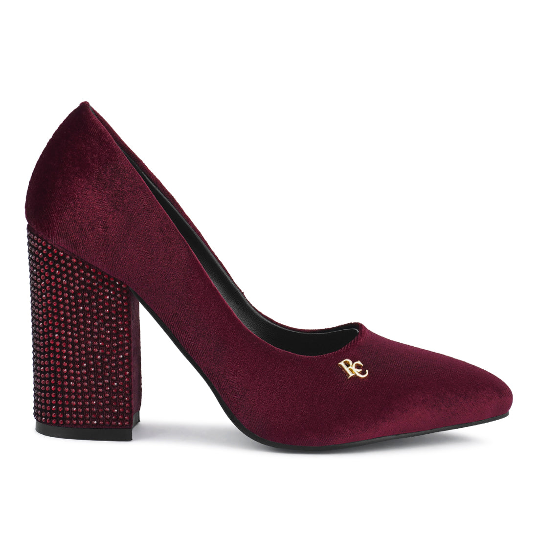 diamante block heeled pumps#color_burgundy