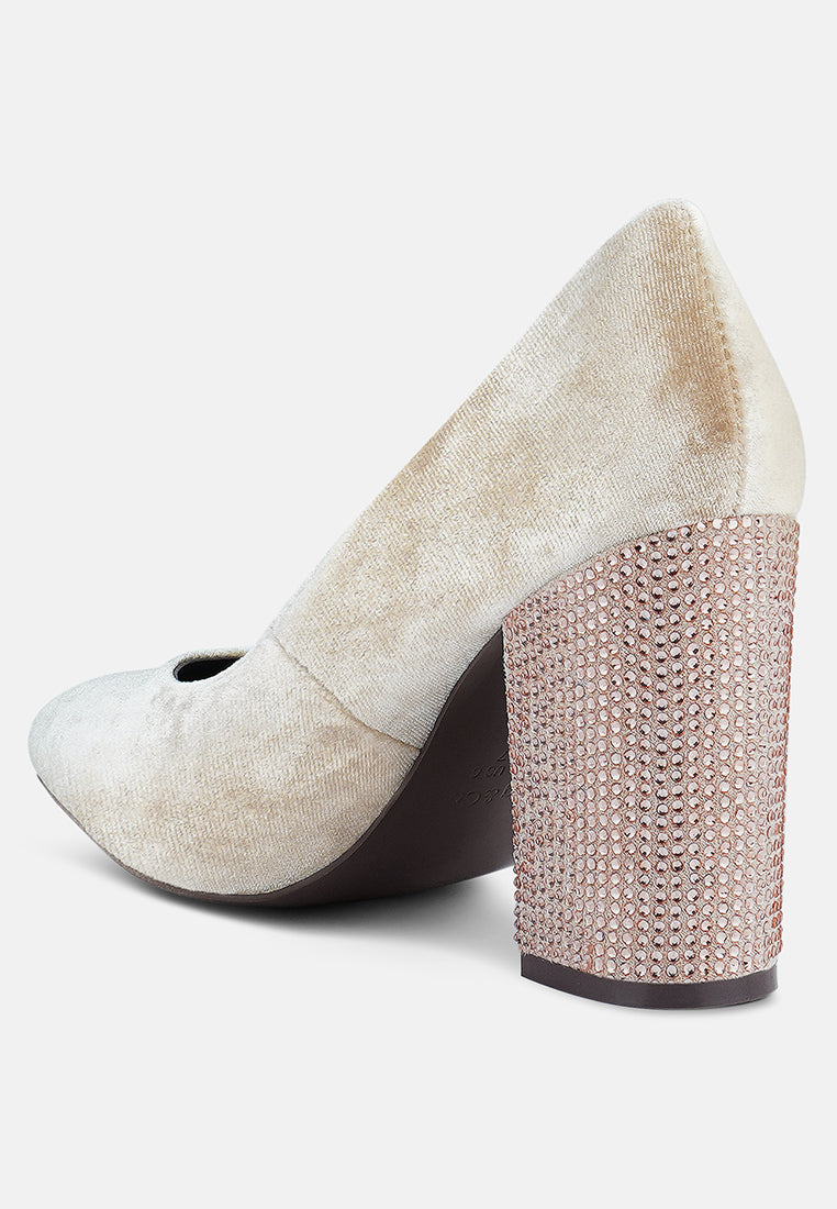 women diamante block heeled pumps#color_beige