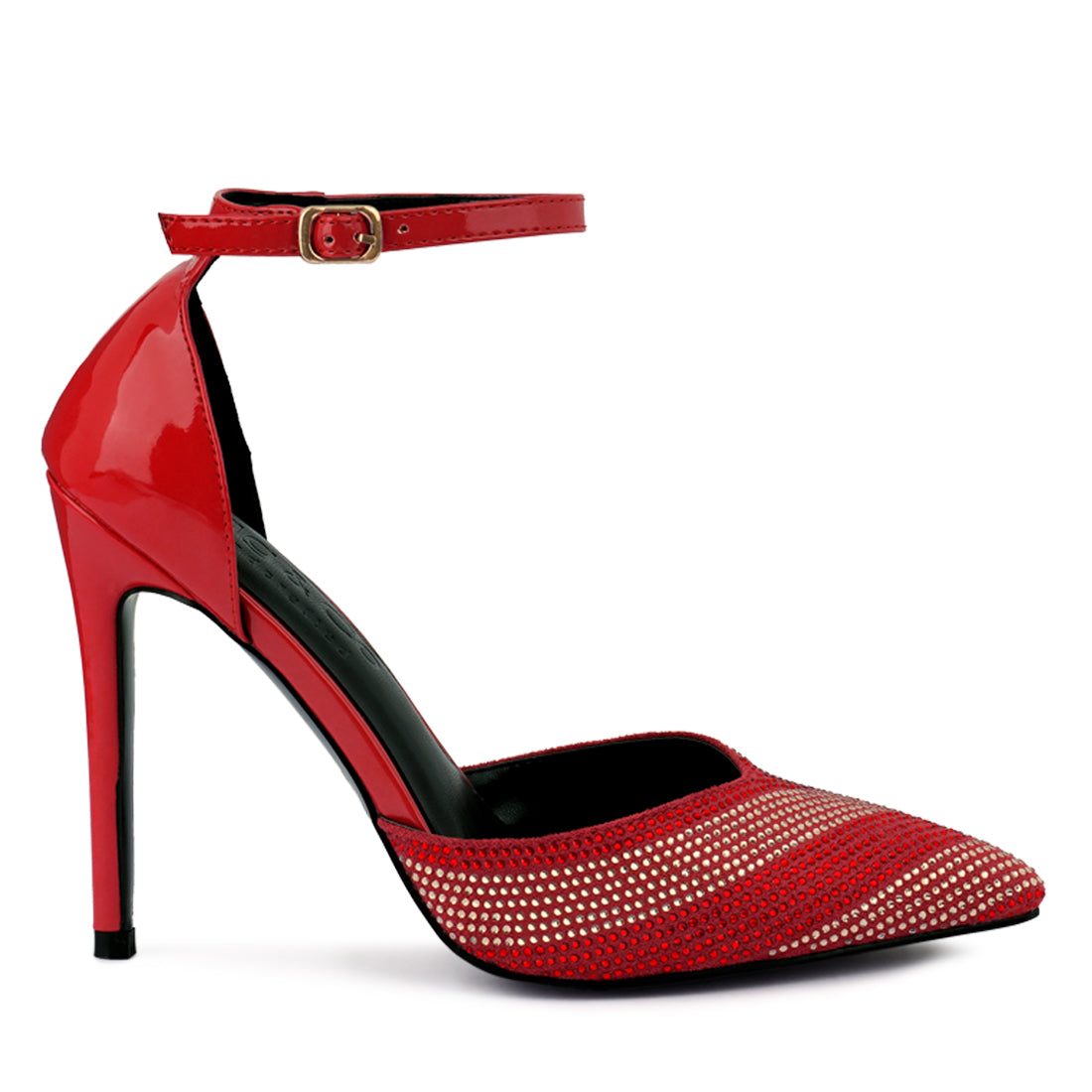 Red High Heeled Diamante Sandals