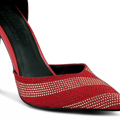 Red High Heeled Diamante Sandals